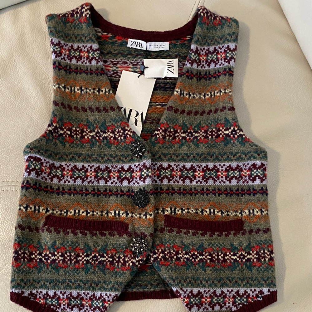 Zara Multicolor Patterned Sweater Vest